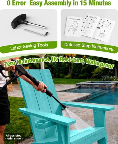 Vista 7 de MXIMU Silla Adirondack moderna resistente a la intemperie con portavasos, sillas de gran tamaño para hogueras Adorondic de plástico al aire libre