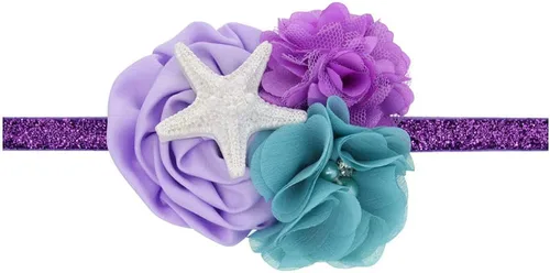 Vista 2 de Diadema de flores de princesa de estrellas de mar diadema de sirena para bebés y niñas tocado de flores