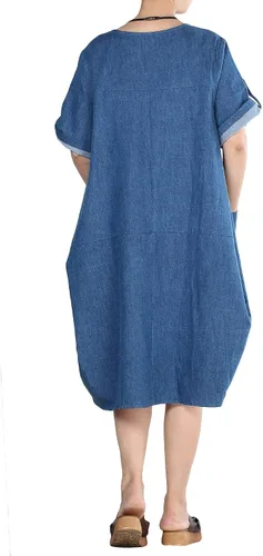 Vista 3 de Minibee - Vestidos casuales por debajo de la rodilla, holgados, con volantes y bolsillos para mujer