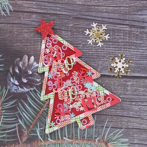 Vista 4 de Juego de 2 troqueles de metal para árbol de Navidad, copos de nieve, estrella, corte, troqueles, manualidades, álbumes de recortes, papel decorativo