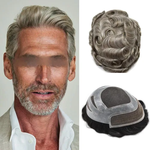 Vista 28 de Toupee For Men Hair Piece Real Human Hair Mens Hair System Fine Mono Mens Toupee Hair System For Men Hairpieces French Lace Natural Hairline8x10