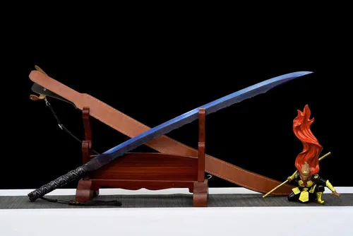 Vista 8 de Espada completa azul de alta hoja de acero de manganeso Katana japonesa Samurai Espada Funda de cuero