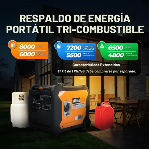 Vista 2 de GENMAX Generador inversor de combustible triple de 8000 W (modelo 2026) Características: arranque y parada automática de 2 cables, control