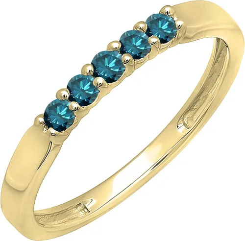 Vista 103 de Dazzlingrock Collection Anillo de boda redondo de 5 piedras preciosas o diamantes para mujer en oro macizo de 10 K/14 K/18 K