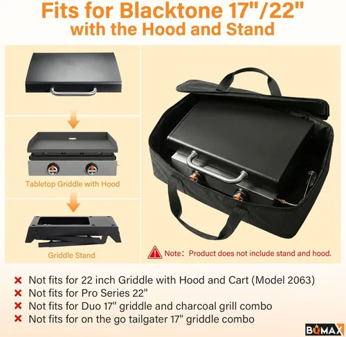 Vista 2 de BQMAX Bolsa de transporte para plancha Blackstone 17/22 con capucha y soporte, compatible con Blackstone 5035 bolsa de transporte para parrilla negra