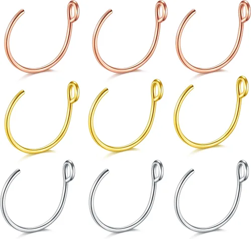 Vista 11 de D.Bella Piercing falso de 0.71 oz para labio sintético, septum y nariz, 0.31 pulgadas Dorado
