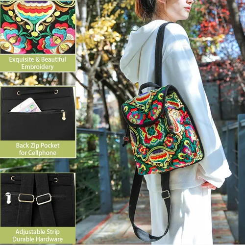 Vista 6 de Goodhan - Mochila de viaje para mujer, diseño clásico de bordado étnico