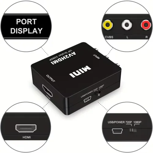 Vista 3 de Convertidor RCA a HDMI, AV a HDMI, 1080P Mini RCA Compuesto Video Audio Adaptador Convertidor Compatible con TV/PC/PS3/Xbox VHS/VCR/Blue-Ray