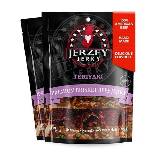 Vista 22 de Jerzey Jerky Carne Asada Brisket Jerky 2.5oz (2 Pack) – Bocadillos de carne de brisket asada con alto contenido en proteínas, sin gluten