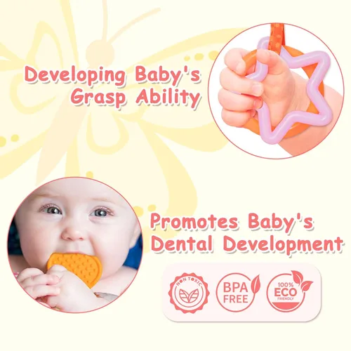 Vista 4 de Juguetes para bebés de 0 a 6 meses, animal de peluche sensorial musical infantil con chirriador, sonajero, alas arrugadas, mordedor y anillo