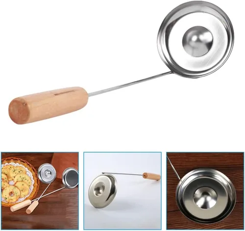 Vista 8 de Zerodeko Cuchara de freír colador cuchara de acero inoxidable mango de madera hogar cocina snack molde herramienta estilo aleatorio