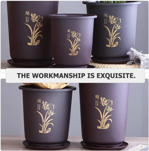 Vista 3 de 3 Sets Orchid Flower Pots Plastic Planters with Drainage Tray