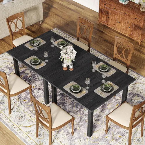 Vista 4 de Tribesigns Mesa de comedor de madera, mesa de cocina moderna para comedor, sala de estar, 2-4 personas, mesa de comedor cuadrada con patas
