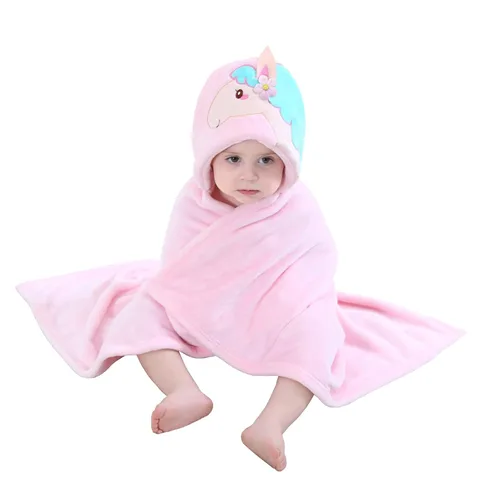 Vista 12 de TONWHAR Manta con capucha de cara de animal para bebés y niños de 0 a 4 años, manta de felpa para después del baño (caballo azul)