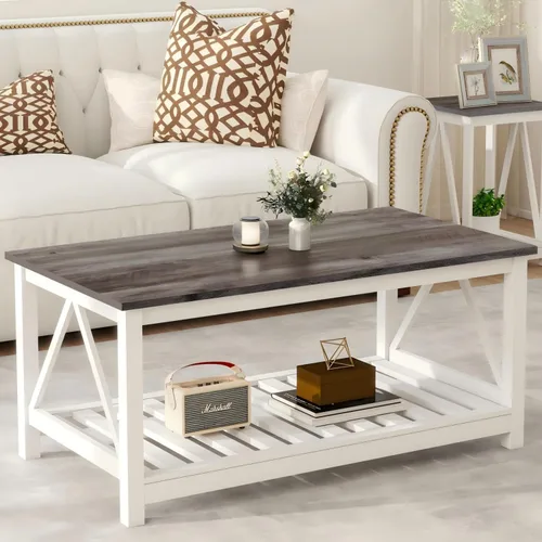 Vista 9 de Mesa de centro con almacenamiento, pequeña mesa de centro blanca de granja Negro