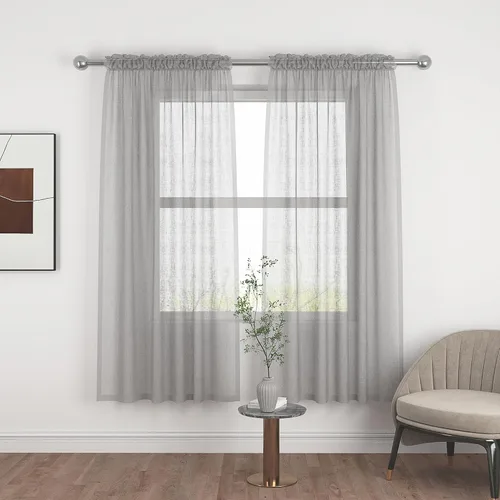 Vista 71 de UPOPO Paneles de Cortina Beige Pequeños Cortinas Transparentes de Gasa de 16 Pulgadas de Largo Cortinas de Cocina de Voile con Textura de Lino