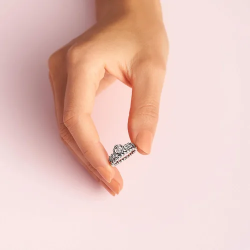 Vista 5 de Pandora Anillo de corona de tiara de princesa, anillo de plata de ley para mujer, anillo apilable, regalo para ella, plata de ley con circonita