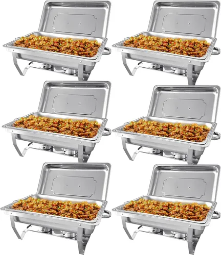 Vista 16 de Juego de 2 platos de 8 cuartos de galón para buffet de acero inoxidable, juego completo de calentador de alimentos con bandeja de agua