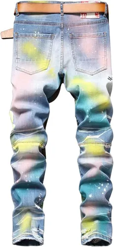 Vista 2 de NP - Pantalones de mezclilla rasgados para hombre, pantalones de mezclilla para hombre, rectos, ajustados, con agujero de moda