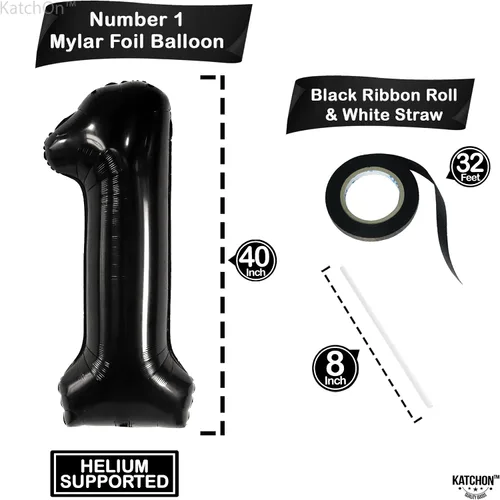 Vista 2 de KatchOn Globo negro del número 1 de 40 pulgadas, globo de feliz cumpleaños