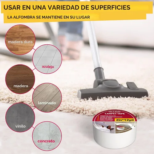 Vista 5 de Trazon - Cinta adhesiva de doble cara para alfombras, suelo de madera dura y alfombras de área, cinta adhesiva fuerte y extraíble, cinta adhesiva