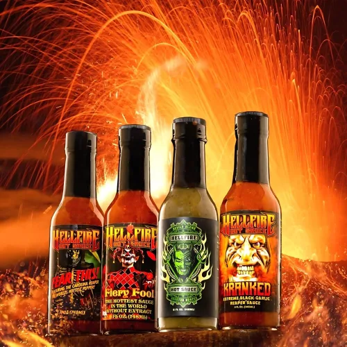 Vista 8 de Hellfire Hot Sauce Kranked - Salsa picante gourmet de ajo negro y Carolina Reaper, presentada en el programa de televisión Hot Ones, 5 onzas.
