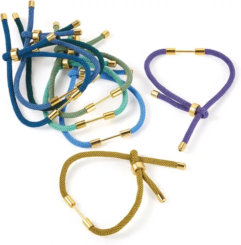 Vista 28 de 10 piezas de pulseras de cordón trenzado de nylon para hacer pulseras deslizantes ajustables con accesorios de latón dorado para accesorios de Negro