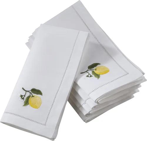 Vista 35 de Juego de 6 servilletas bordadas de magnolia hechas a mano con borde cosido