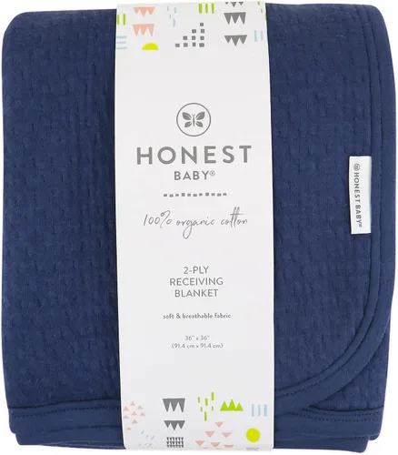 Vista 4 de HonestBaby Matelasse Manta reversible de recepción 100% algodón orgánico para bebés, niños, niñas, rayas de arco iris, azul, talla única Rayas