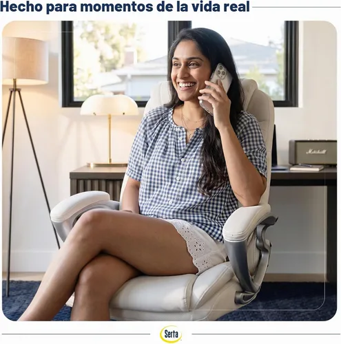 Vista 4 de Serta AIR Health and Wellness - Silla de oficina ejecutiva, respaldo alto, ergonómica grande y alta para soporte de madera, giratoria, piel Blanco