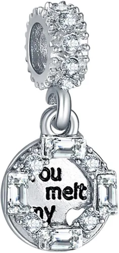 Vista 3 de awaFanee Colgantes de plata 9 piezas cuentas diamantes de imitación CZ encantos europeos aptos Pandora pulsera plateada, Metal, Circonita Cúbica