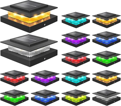 Vista 15 de NIORSUN - Luces solares de poste de 4 x 4 que cambian de color, luz solar para poste, paquete de 12 unidades, color blanco RGB Solar Post Cap Lights