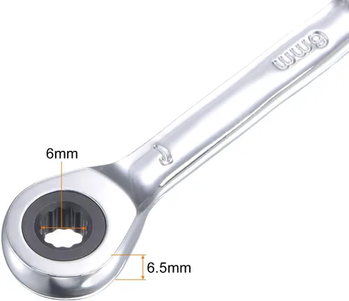 Vista 3 de uxcell Llave combinada de trinquete rechoncha de 0.236 in métrica 72 dientes 12 herramientas terminadas en caja de puntos, CR-V