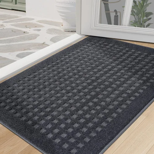 Vista 14 de BEQHAUSE Tapetes para puerta de 20 x 32 pulgadas, tapete antideslizante de punto gofre, de perfil bajo, resistente a la suciedad y absorbente, Beige