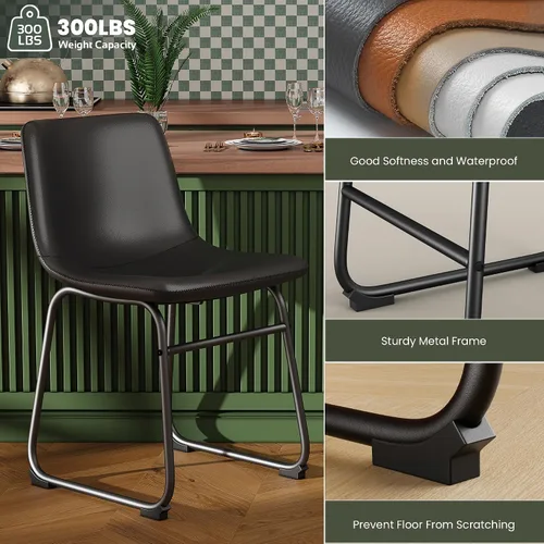 Vista 5 de YaFiti - Juego de 2 sillas de comedor de 18 pulgadas, sillas modernas tapizadas para comedor con cojines de piel sintética y patas de metal, silla