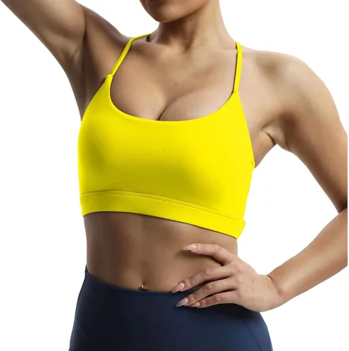 Vista 5 de Aoxjox Sujetadores deportivos de entrenamiento para mujer, para fitness, Julie Crossback, tirantes finos, acolchados, de bajo impacto, para yoga