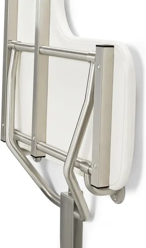 Vista 11 de Seachrome Asiento de ducha Lift-Assist, en forma de L, mano derecha, ADA, montaje en pared, acolchado blanco naugahído