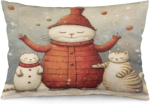 Vista 22 de Fundas de almohada decorativas de invierno, con bastones de caramelo, alce, Papá Noel, paseos en trineo, 12 x 20 pulgadas, con cremallera