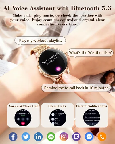 Vista 6 de WalkerFit Smartwatch for Women, 1.43” AMOLED Fitness Watch with Bluetooth Calling, Wireless Magnetic Charging, Female Health Tracker, 120+ Sports