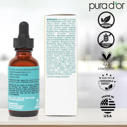 Vista 7 de PURA D'OR Advanced Peptide Face Serum - Tripéptido de cobre, extracto de células madre a base de plantas, colágeno marino de algas, ácido