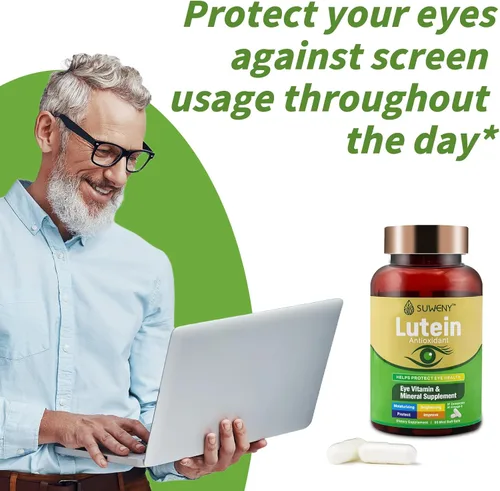Vista 7 de Suplemento de vitaminas oculares de luteína para adultos, 90 cápsulas, apoya la salud ocular con zeaxantina, zinc, vitaminas C y E, fórmula vegana