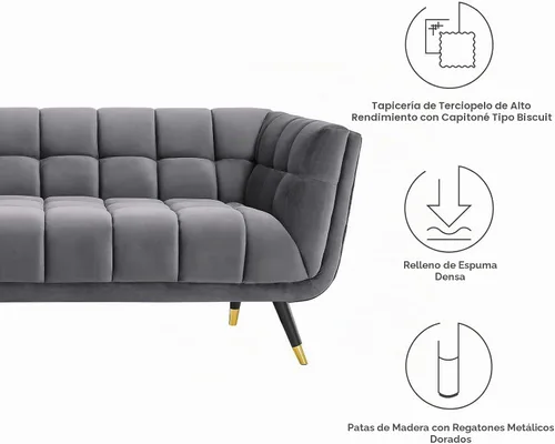 Vista 6 de Modway Adept. - Banco tapizado de terciopelo. Gris