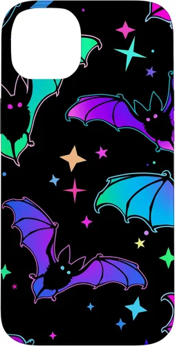 Vista 15 de iPhone 16 Gótico Bat Halloween Patrón Spooky Bats Lover Regalo en funda negra