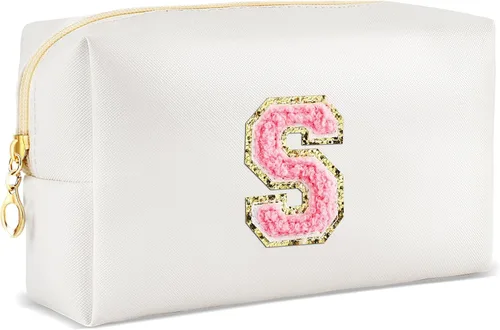 Vista 88 de URSKYTOUS Regalos para niñas, bolsa de maquillaje con inicial, bolsa de cosméticos personalizada con cremallera, bonita bolsa de aseo de viaje, Azul