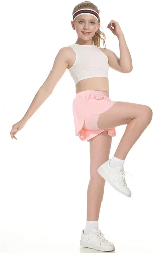 Vista 3 de 2-in-1 Girls Flowy Shorts with Spandex Liner Athletic Butterfly Shorts Kids Summer Running Tennis Sports