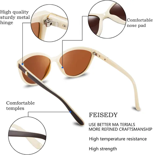 Vista 4 de FEISEDY Gafas de sol polarizadas clásicas Cateye para mujer 100 protección UV B2512 58mm