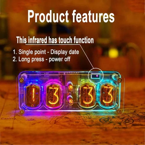 Vista 4 de Nixie Tube Clock, Retro Cyberpunk Desk Decor, Creative Desktop Decoration, WiFi Timing, Multiple RGB Lighting Modes, for Gaming Room and Office Decor