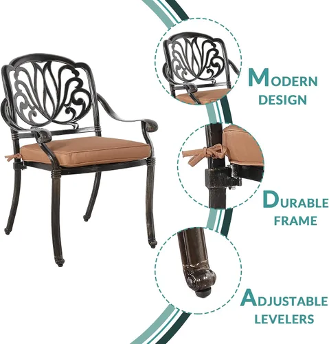 Vista 5 de MEETWARM Juego de comedor de 7 piezas para patio al aire libre, 6 sillas acolchadas de comedor al aire libre y 1 mesa rectangular con agujero