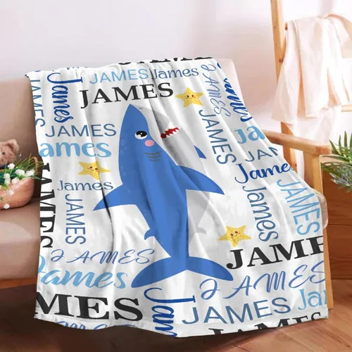 Vista 11 de Manta de tiburón de dibujos animados, regalos para niñas y niños, regalos para amantes de los tiburones, manta de tiburón, regalos para niños