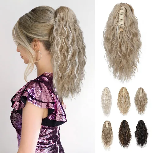 Vista 14 de REECHO Extensión de cola de caballo, extensiones de cabello rizado de cola de caballo de 18 pulgadas, extensiones de cabello sintético natural
